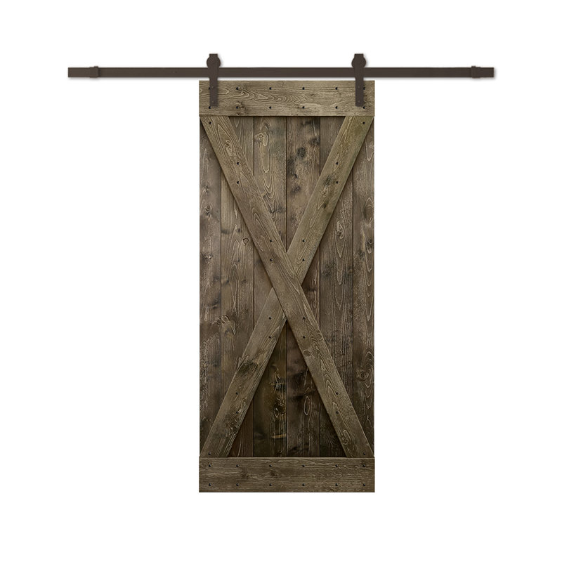 Porte de grange à panneaux et en bois avec quincaillerie d'installation, 40 po x 84 po, Espresso, Bronze huilé