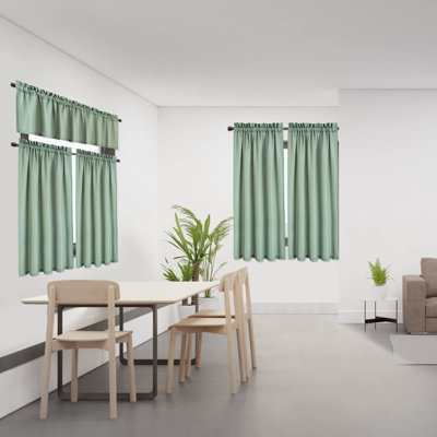Rideaux mi-hauteur à tissage gaufré – Filtrent la lumière et sont imperméables, ensemble de 2, couleur sauge