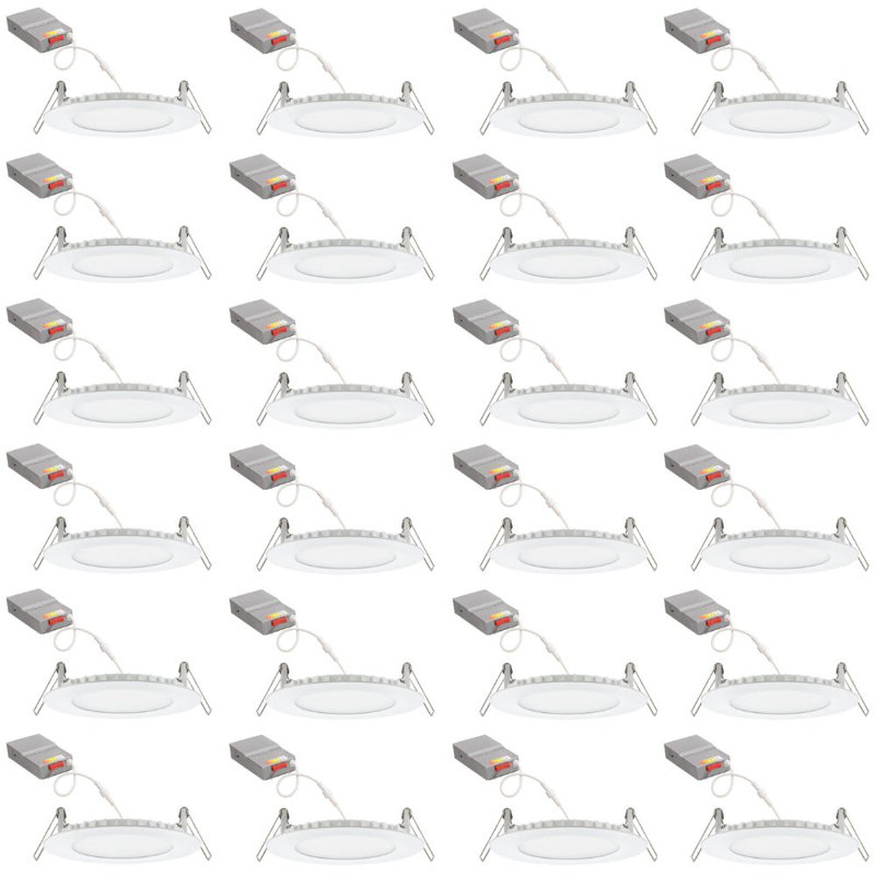 4in Flat Canless Wafer Downlight, Switchable White 2700K-5000K, Matte White 24 pack