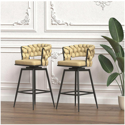 2-piece barstool set, non-adjustable kitchen island chair, 360-degree rotating barstool with backrest and footrest