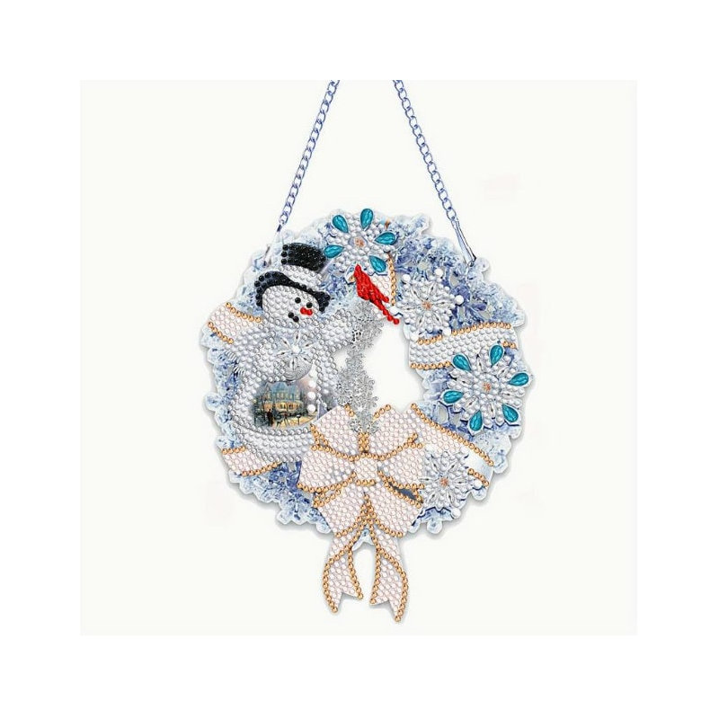 Annelieke  5D DIY White Christmas Snowman Wreath Diamond Painting Art Kit Rhinestone Acrylic Hanging Ornament Decoration