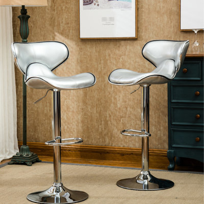 Assise en similicuir à assise réglable et à assise pivotante argentée de 2 po, argent, coussin, 34 po à 42,5 po, l 17,75 po x P 21,25 po, 2, rotation à 360 degrés
