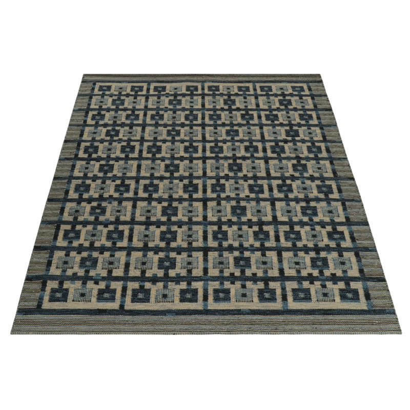 Scandinavian Hand Knotted Wool Geometric Area Rug, Rectangle 12' x 18'