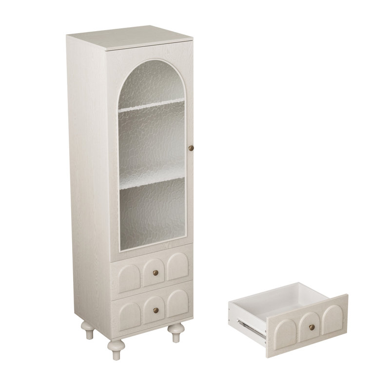 Vitrine de rangement 62,99 "avec porte en verre trempé, Blanc