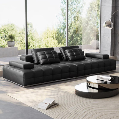 Black Genuine Leather Modular Sofa cushion couch