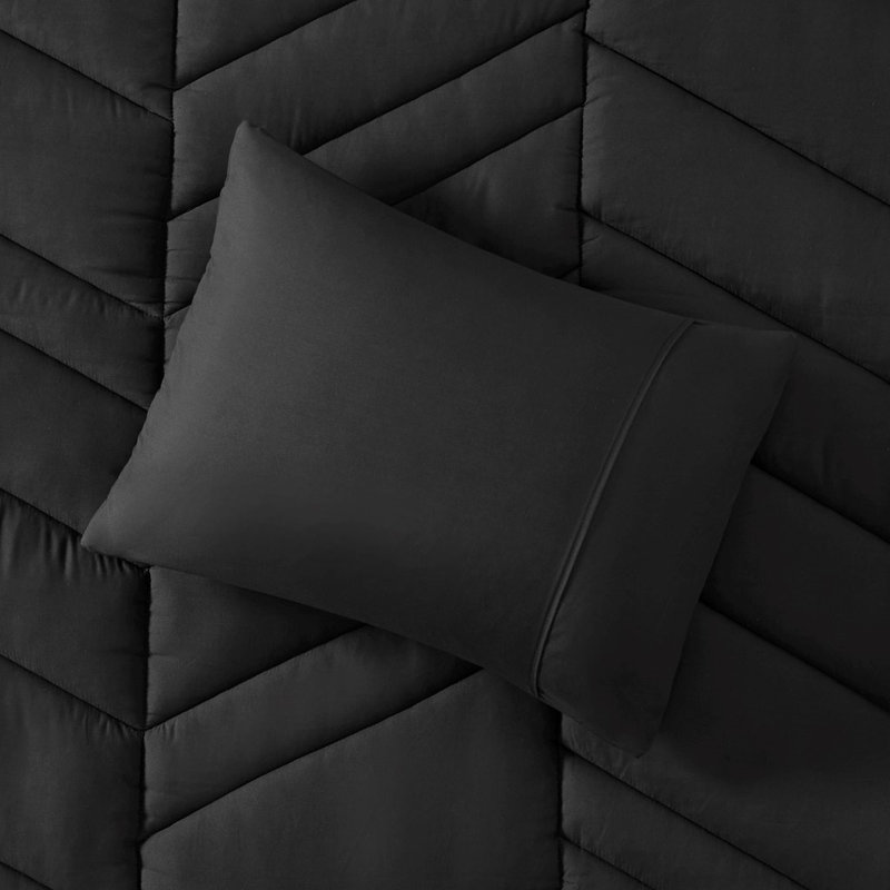 Black Twin Microfiber Reversible Chevron Comforter Set