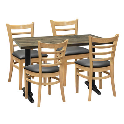 4-Person Dining Set - Brown Top W/ Ladder Back Side Chair by Restaurant Furniture by Barn Furniture