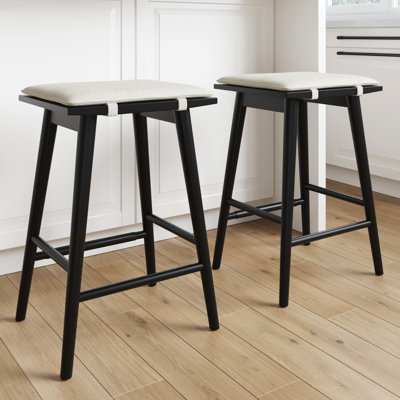 2-Pack Backless Counter Height Wood Barstool With Boucle Removable Cushion
