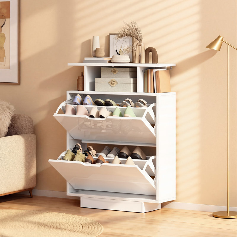 12 Pair Flip Down Shoe Storage, White