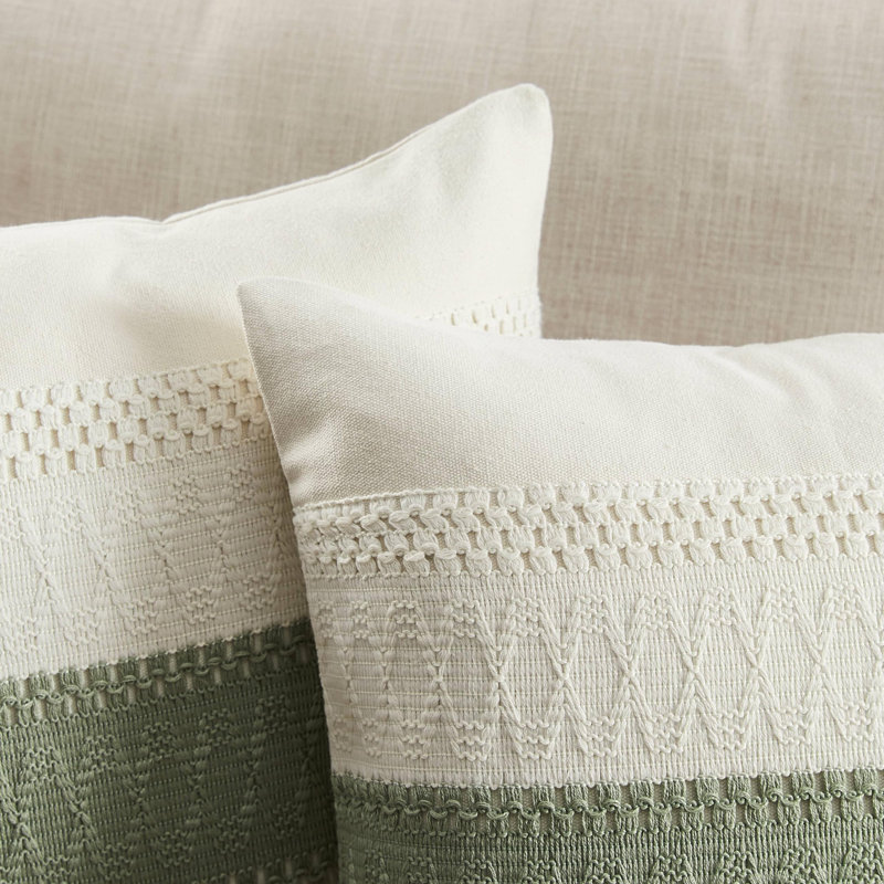 Sage Green and Off-White Cotton Boho Throw Pillow Covers 18x18 Inch