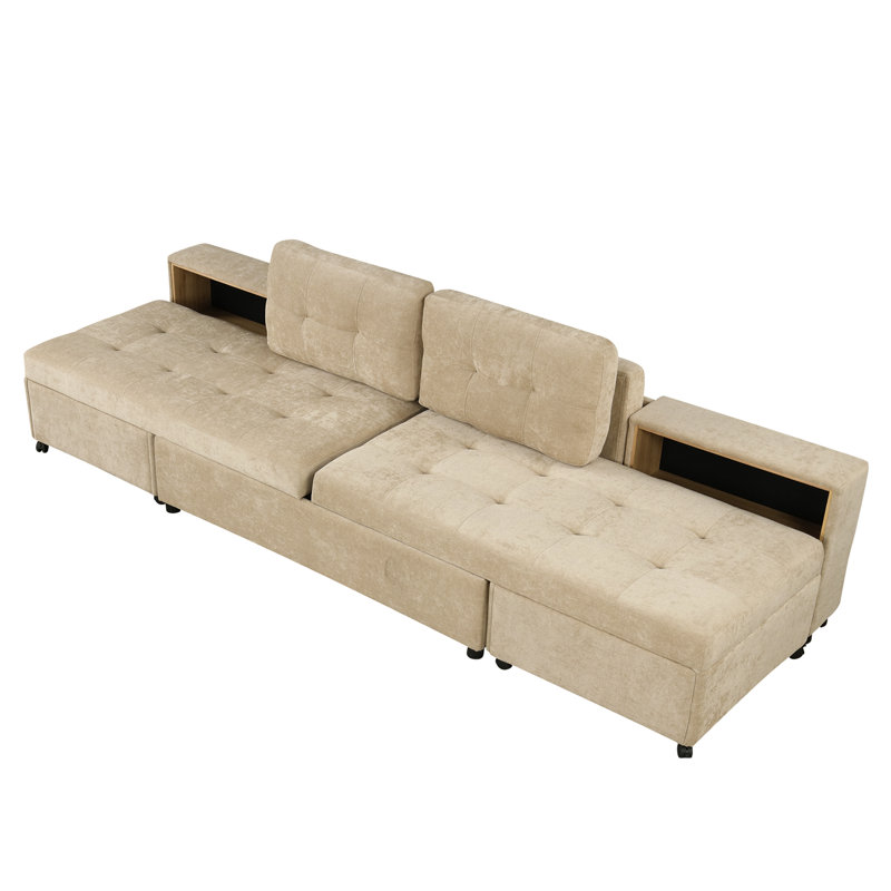 121.2" Versatile Sofa Bed Modular Sofa  Free-Combined Sofa With Two Storage Racks, Brown Chenille