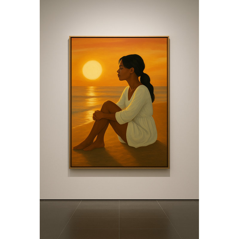 Golden Hour Reverie Framed Canvas Wall Art by Kasian Art Studio - Black Frame