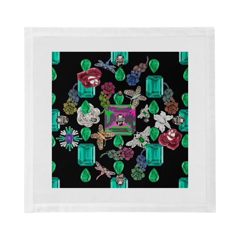 Jewel Box Emeralds Cotton Sateen Dinner Napkins, Black