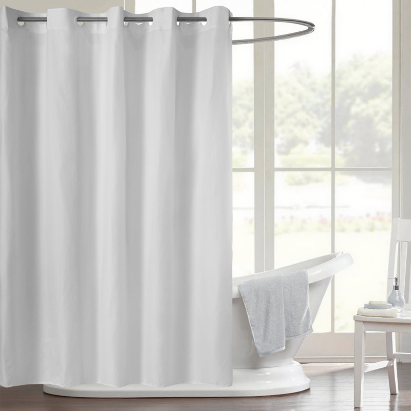 No Hook Waterproof Fabric Shower Curtain, White, 74" H x 71" W