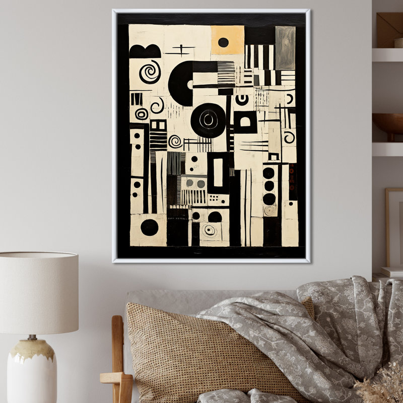 Lithographie urbaine et noire en noir et blanc - Reproduction d'art géométrique moderne, Cadre flottant blanc