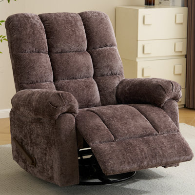 Swivel Rocker Recliner Chair with Heat and Massage, 24" Wide Oversized Rocker Recliner with Overstuffed Backrest,Swivel Glider Recliner for Living Room，Coffee