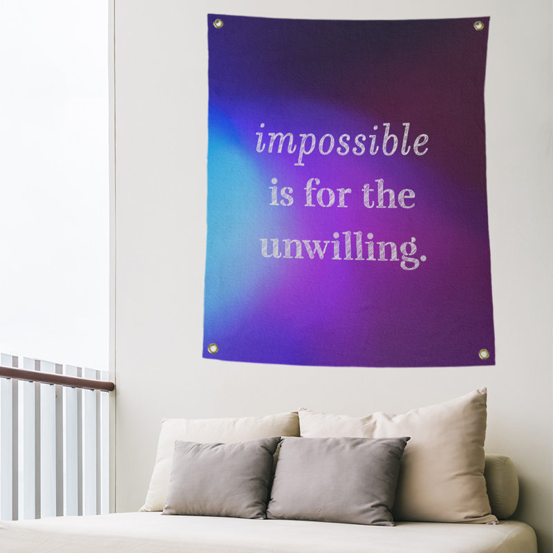 Tapisserie quote « impossible à écrire » en polyester, H 36 po x l 26 po, Bleu / Mauve