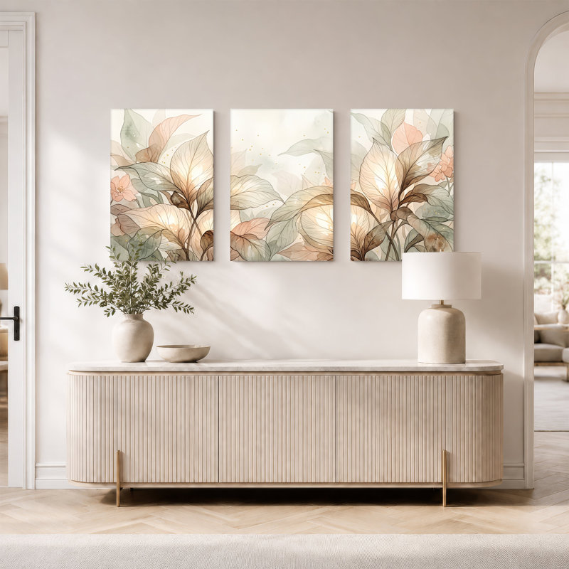 Toile douce, ensemble de 3 feuilles de botanique sur toile, H 24 po x l 16 po x 3 pièces