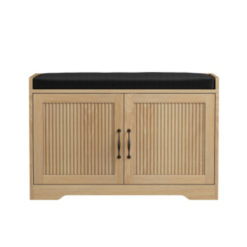 Banc à chaussures d'entrée de 80 cm (31,5 pouces), banc de rangement avec portes et assise rembourrée., Oak, Oak