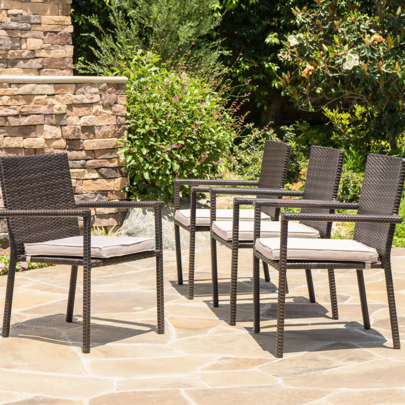 Stackable Dining Chair, Multi Brown, With Cushion, Weather , 26.82" D, No Assembly Needed Stackable, 35.93" H, Required