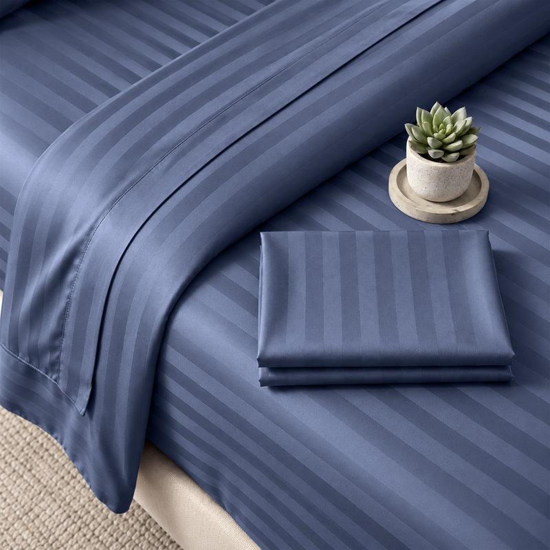 Microfiber Striped Duvet Cover Set with Pillowcases Included, Single Duvet Cover + 2 Additional Pieces, Washed Blue, 3