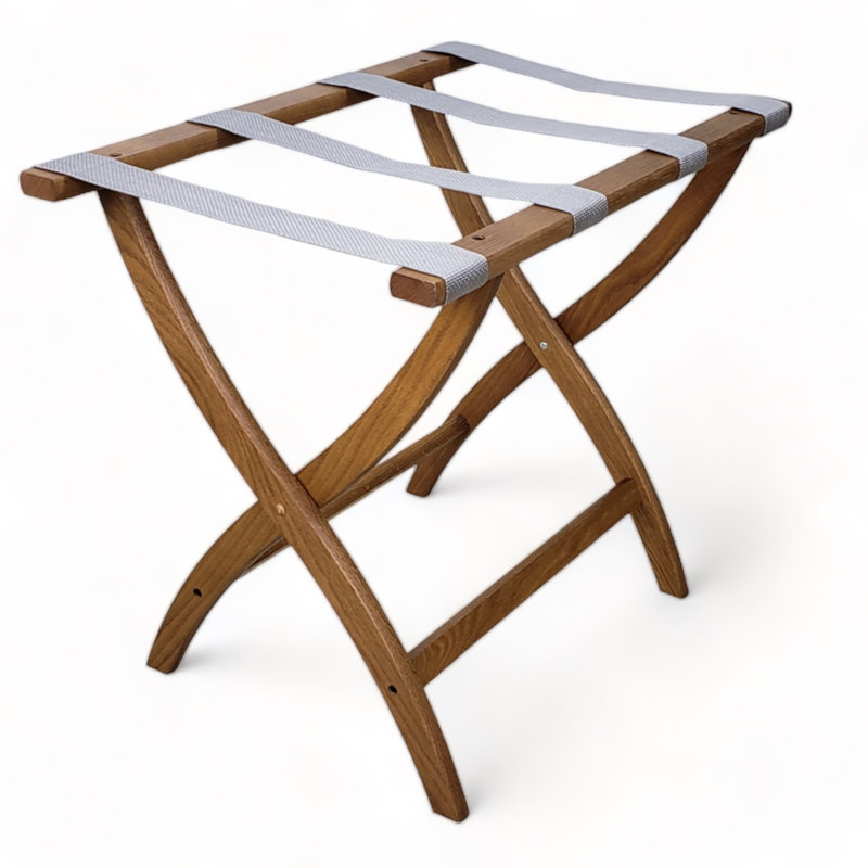 Porte-bagages pliable en bois, Chêne clair, Argent