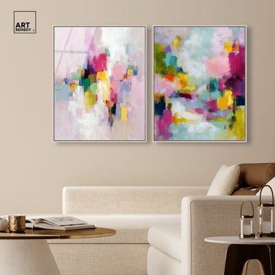 Ensemble de décorations murales modernes "Soft Burst" par Art Remedy, cadre argenté, 24 x 30