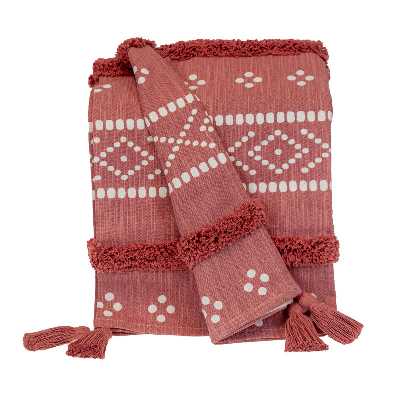 Parkland Collection Niko Pink Stripes and Dots Cotton Throw Blanket 50" x 60", Pink