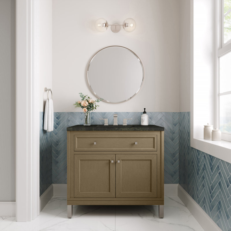 Chicago 36' W Single Vanity, Walnut Whisper, Phantome Eclos, 8" Widespread