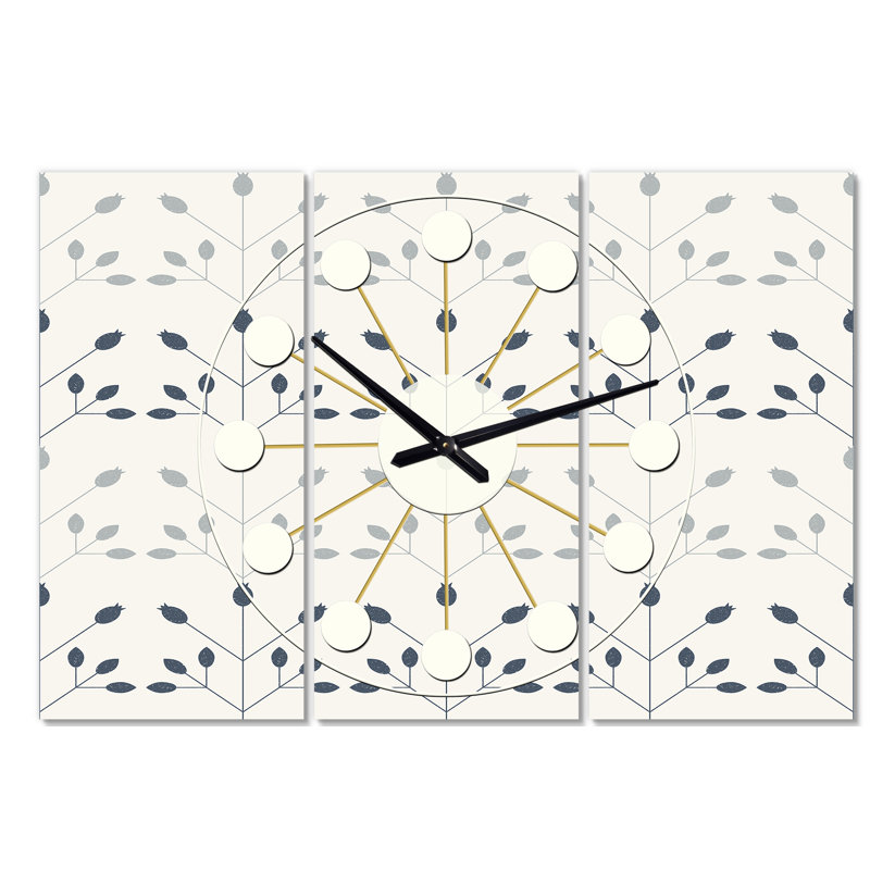 Horloge murale rétro à motif floral Mid-Century