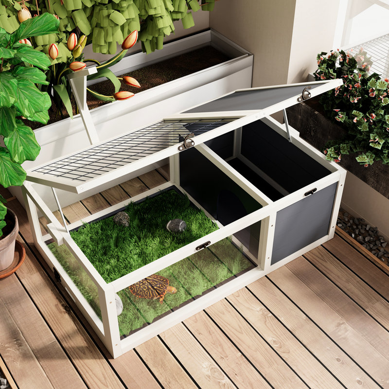 Maison en bois pour reptiles 39 po - pour lézards, serpents avec plateau imperméable et cage verrouillable, lampe amovible pour geckos
