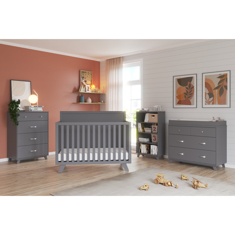 Soho Flat Top 4-in-1 Convertible Crib, Cool Grey