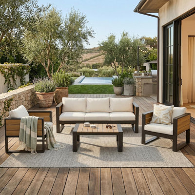Ensemble de meubles de patio en aluminium 4 pièces avec tables d'appoint rabattables pour 5