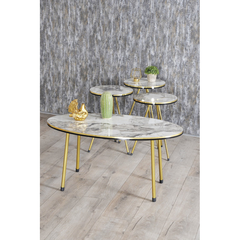 Alaric Living Room Table Set, White Marble