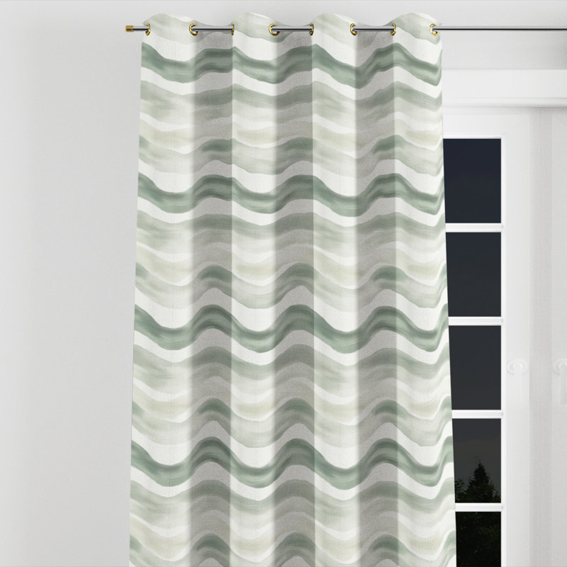 Rideaux Modern Modern - ligne abstraite ondulée sauge beige avec œillets - 1 panneau, Œillets dorés, L 52 po x L 108 po