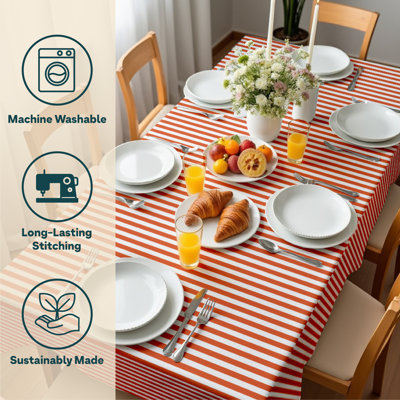 Orange Striped Tablecloth 104" x 60"