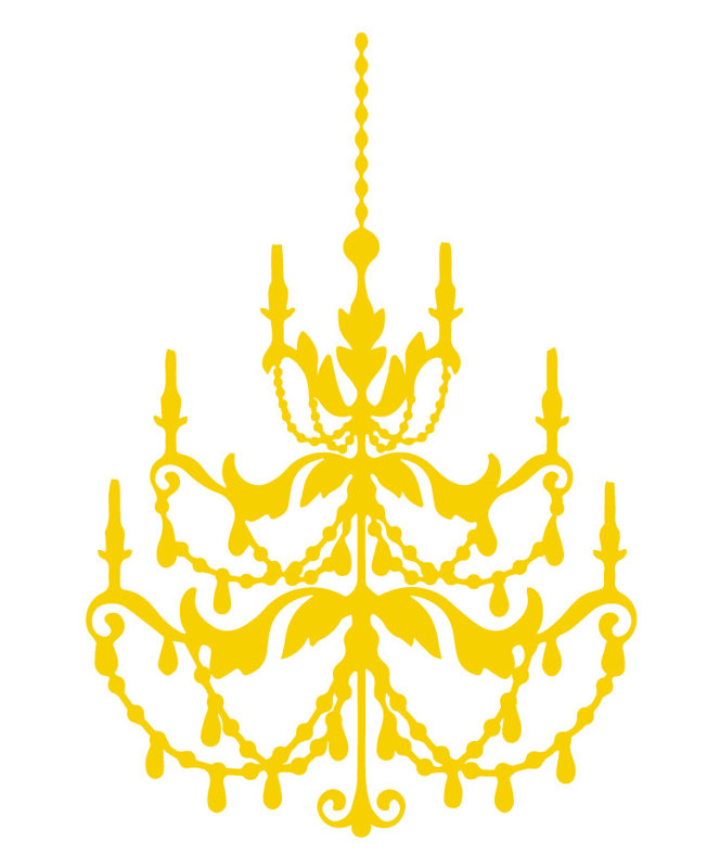 Décalcomanie murale lustre française, H 48 po x l 33 po x P 0,01 po, Jaune clair