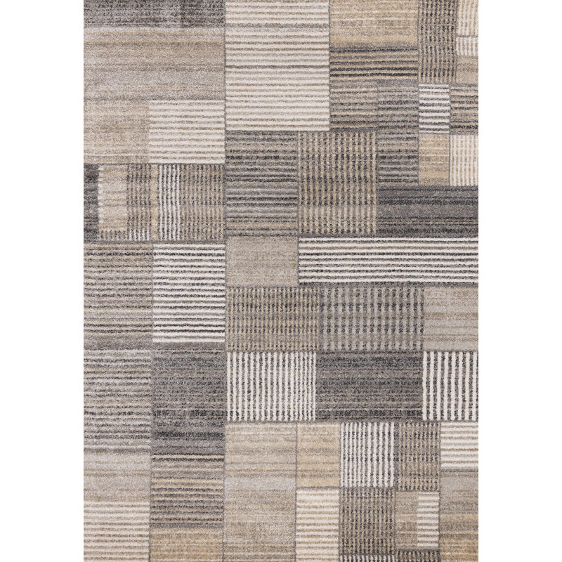 Tapis géométrique noir et beige 5 pi x 8 pi