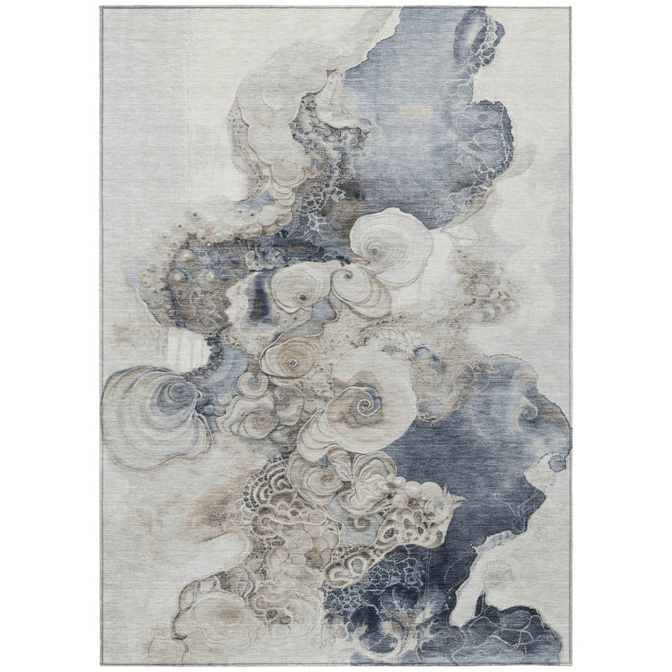 Machine Washable Indoor/Outdoor Xhevrie Ivory Rug