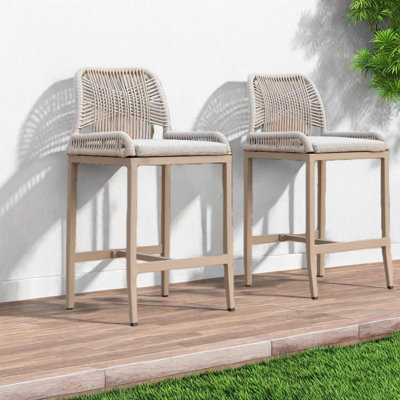 Comfort Patio Bar Stools Set Of 2, Aluminum Rope Modern Outdoor Dining