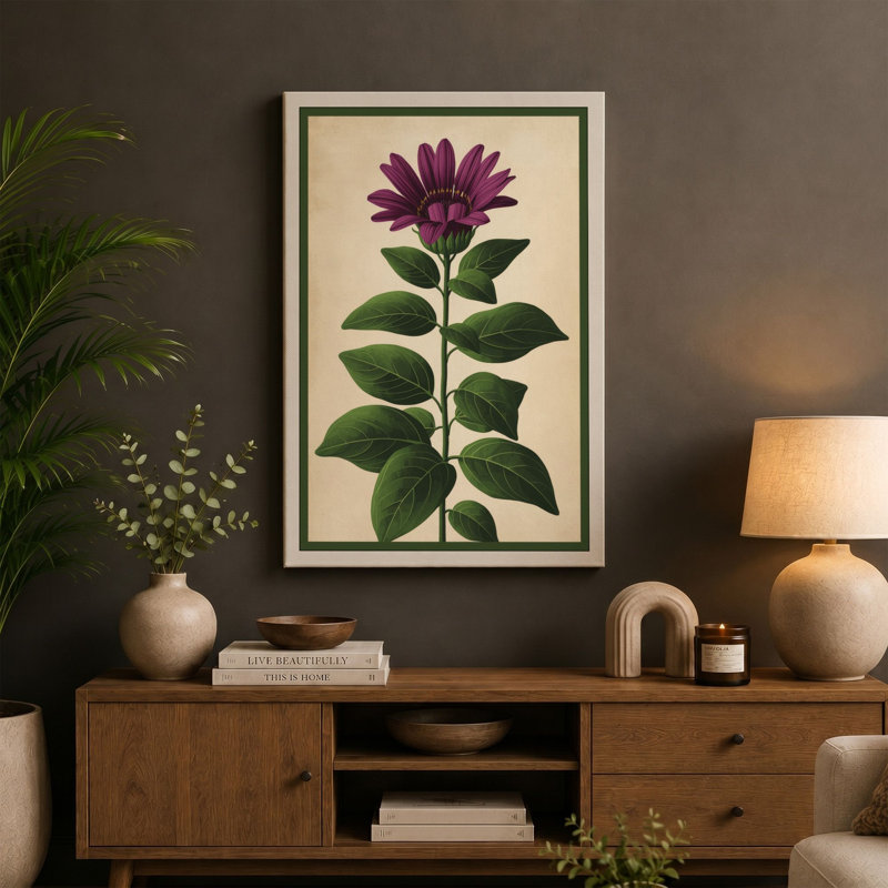 Purple Flower Study Botanical - Wrapped Canvas, 30x20 - 76.2 x 50.8 cm, Terracotta Border
