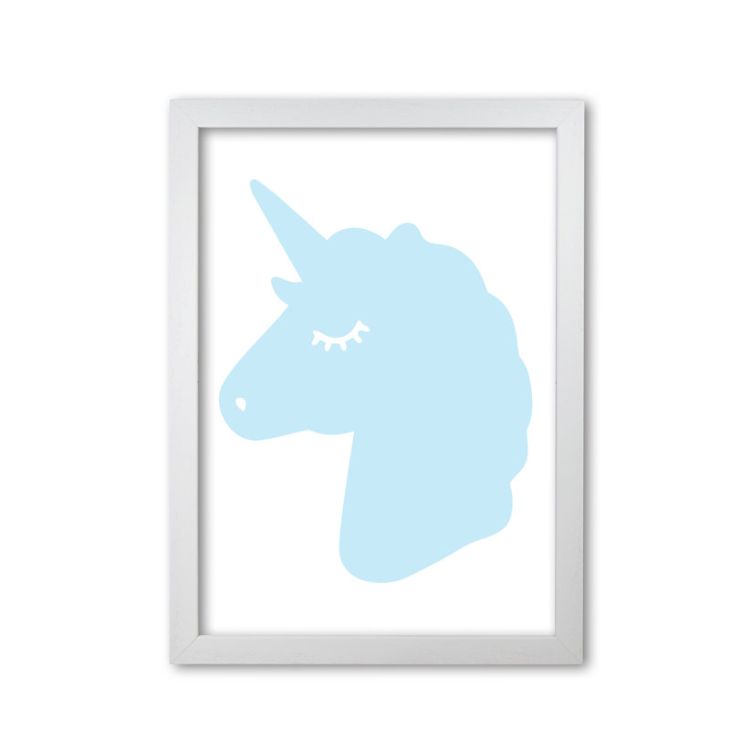 Blue Unicorn Head - Print, White Grain Frame, 30 cm H x 21 cm W x 5 cm D