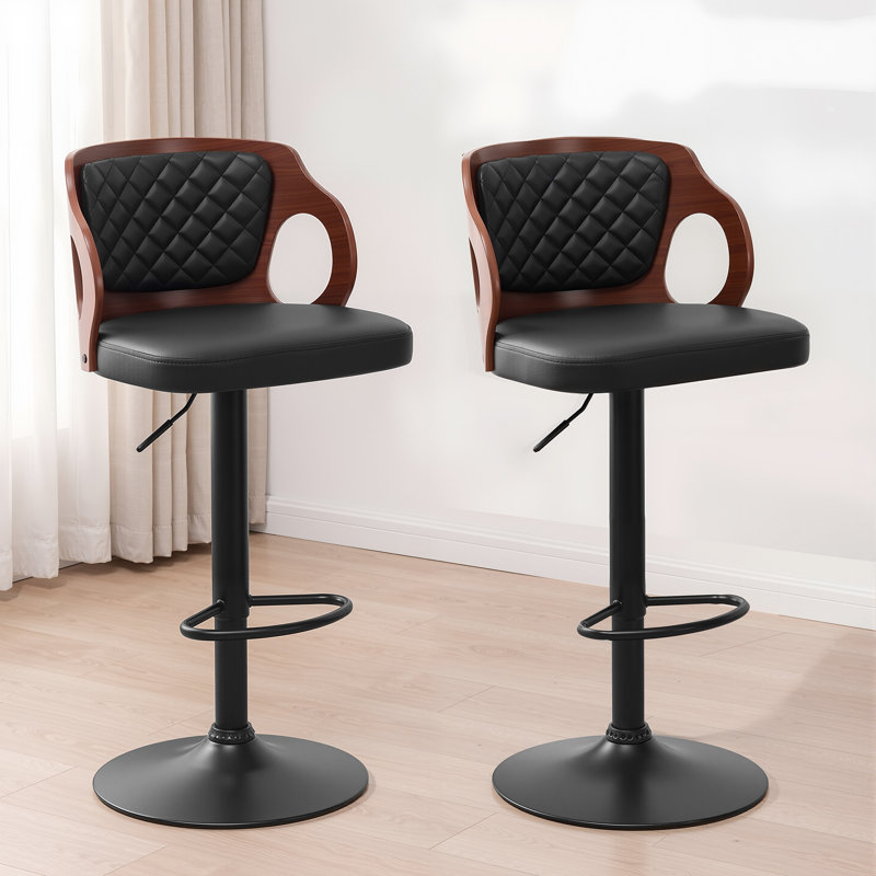 Ensemble de 2 tabourets de comptoir pivotants à hauteur réglable Ferriera, chaises de bar rembourrées en similicuir avec base en métal, repose-pieds, îlot de cuisine Mid-Century pour îlot de cuisine, bar personnel, pub, café ou bureau, noir