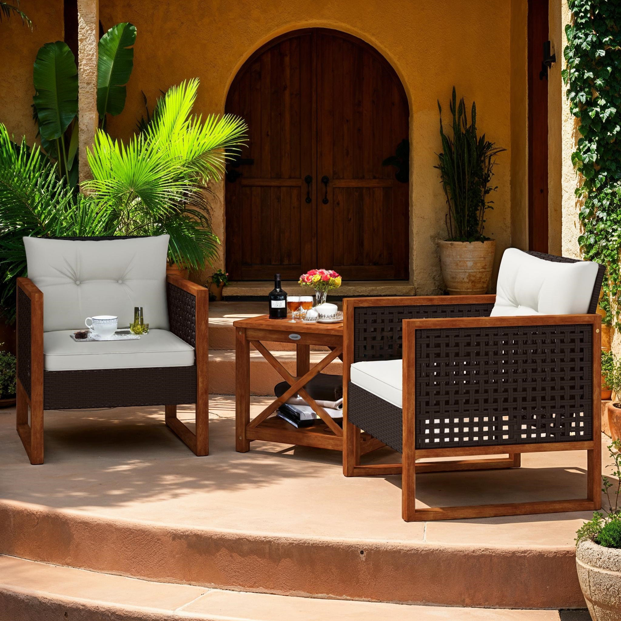 Ebern Designs Handwoven PE Rattan Outdoor Chairs & Table Set, 3-Piece Patio Chair Set | Wayfair