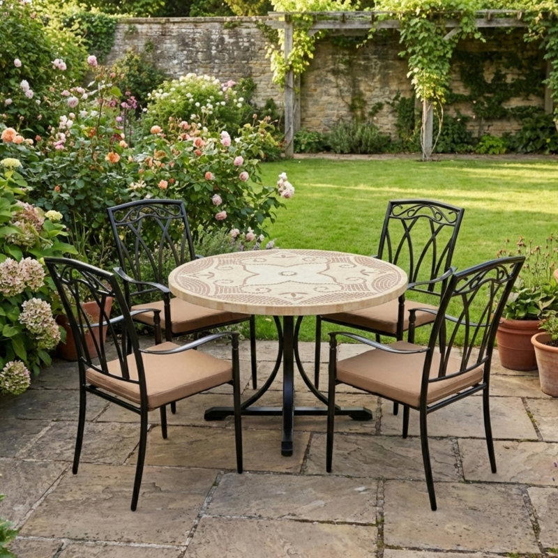 Provence Mosaic Dining Table with 4 ASCOT Chairs Garden Set