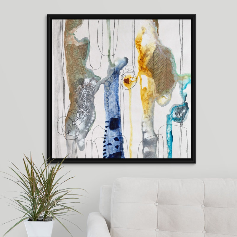 « botanique contour xivi », peinture sur toile, H 31,7 po x l 31,7 po x P 1,75 po, Cadre flottant noir
