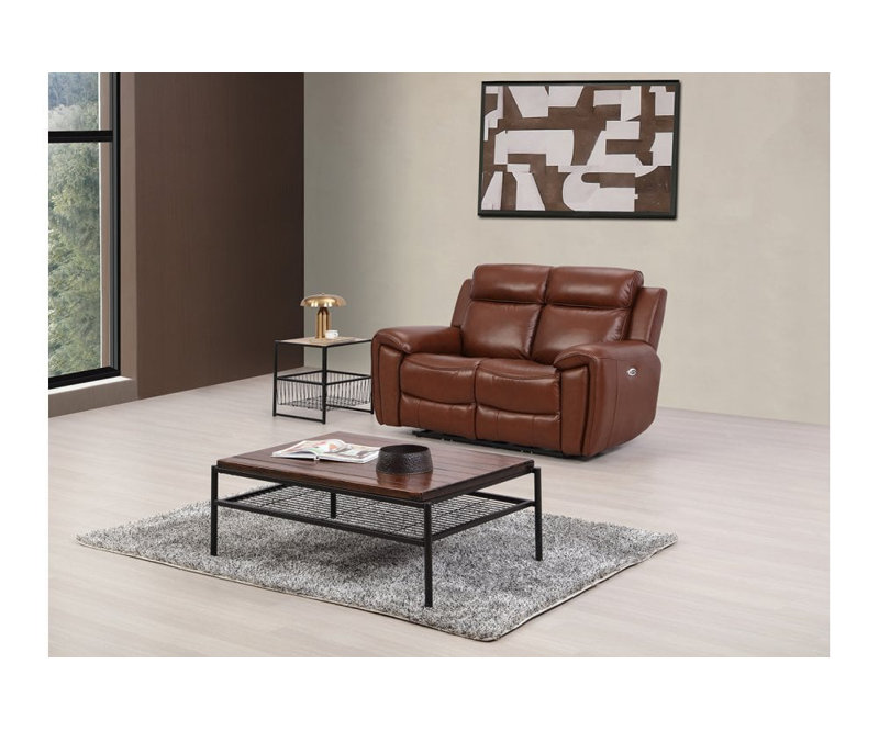 Cejas Genuine Leather Electric Power Recliner 2 Seater Sofa, Tan