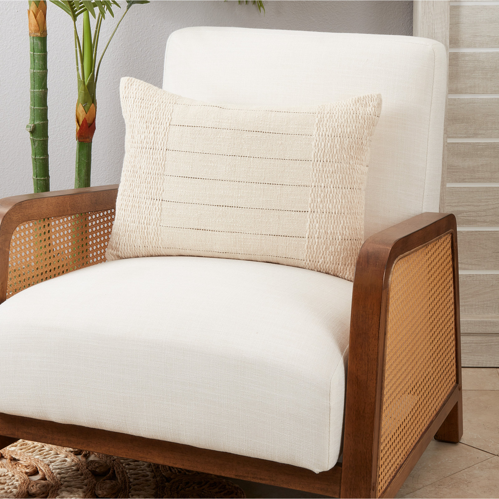 Dorothea Collection Striped Cotton Throw Pillow, Down Blend