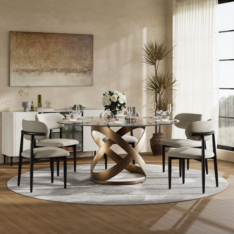  Table de salle à manger moderne pour 4-6 personnes avec plateau en verre trempé, base en acier au carbone pré-assemblée