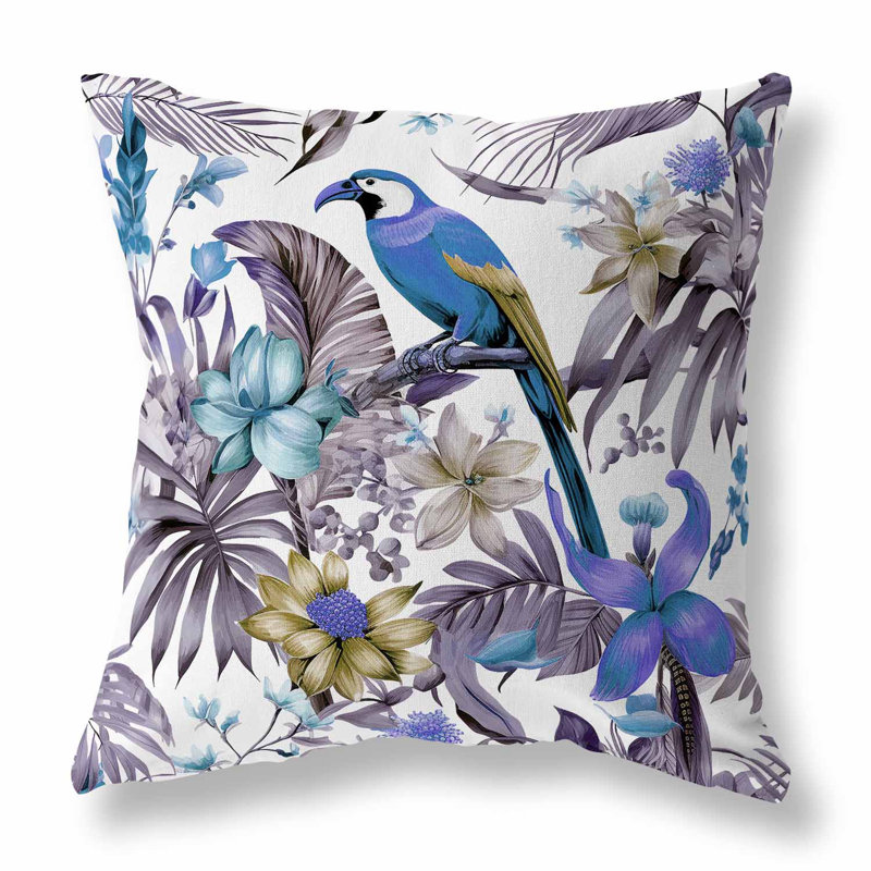 Coussin décoratif réversible d'intérieur / extérieur Leafy Lyricist, H 26 po x l 26 po, Motif floral bleu / blanc
